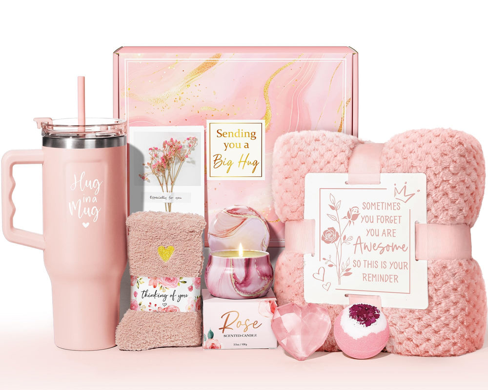Qinline rose relaxing spa gift basket with rose scents for a calming self-care ritual