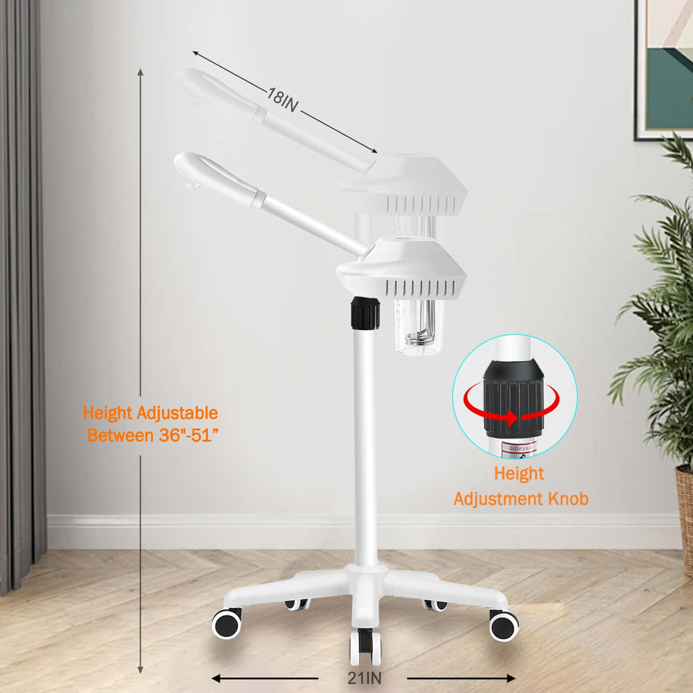 Qinrunkoi facial steamer on-wheels shows easy mobility for beauty routines