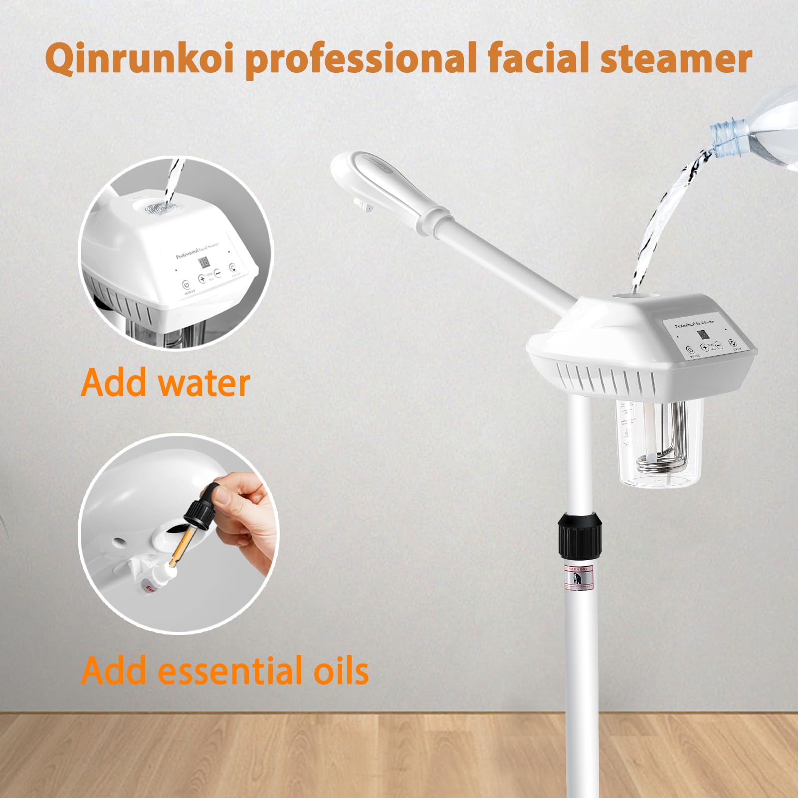 Qinrunkoi professional facial steamer height-adjustable design offers flexible setup