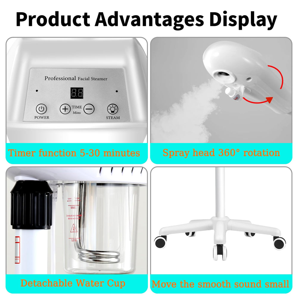 Qinrunkoi professional facial steamer removable-cup supports simple refills and steady steam