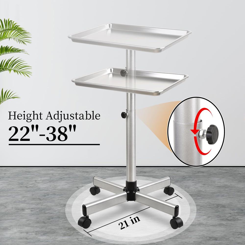 Qinrunkoi rolling tattoo tray closeup with smooth 360-degree wheels for flexible positioning