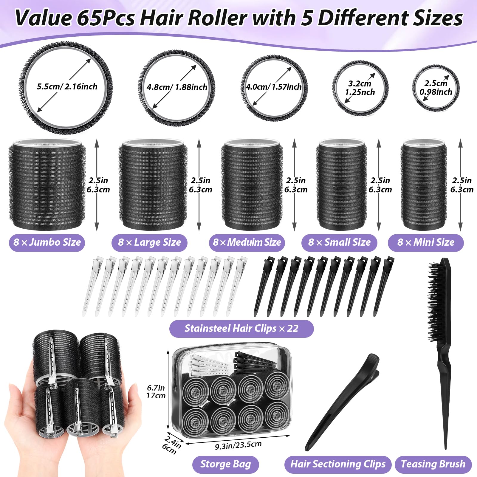 Qinzave hair clips and teasing brush secure sections and add lift