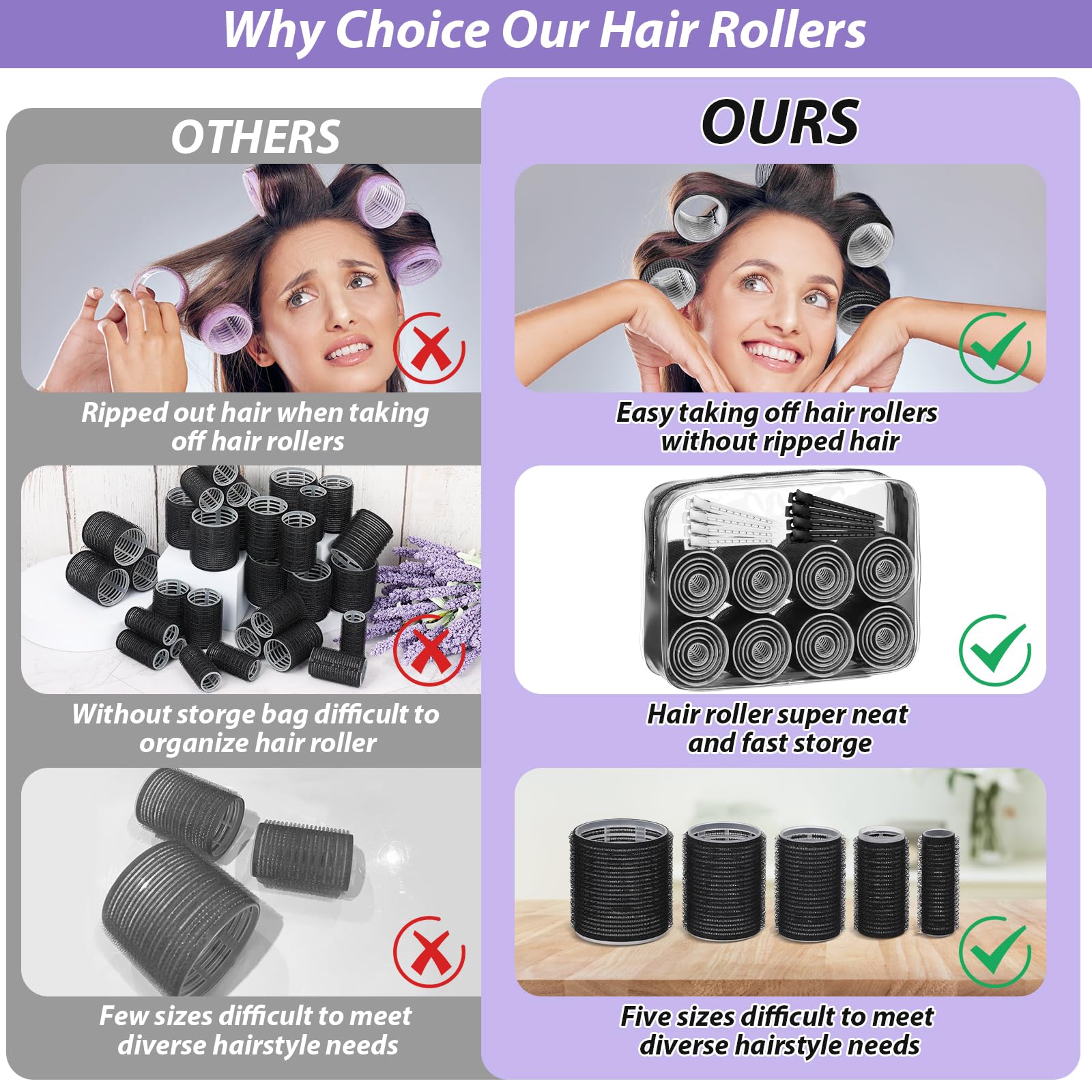 Qinzave self-grip rollers five sizes for volume across hair lengths