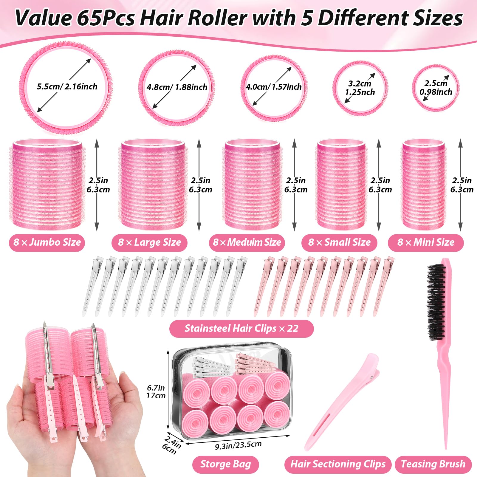 Qinzave self-grip rollers large 1.88 inch create bold waves with volume at roots.