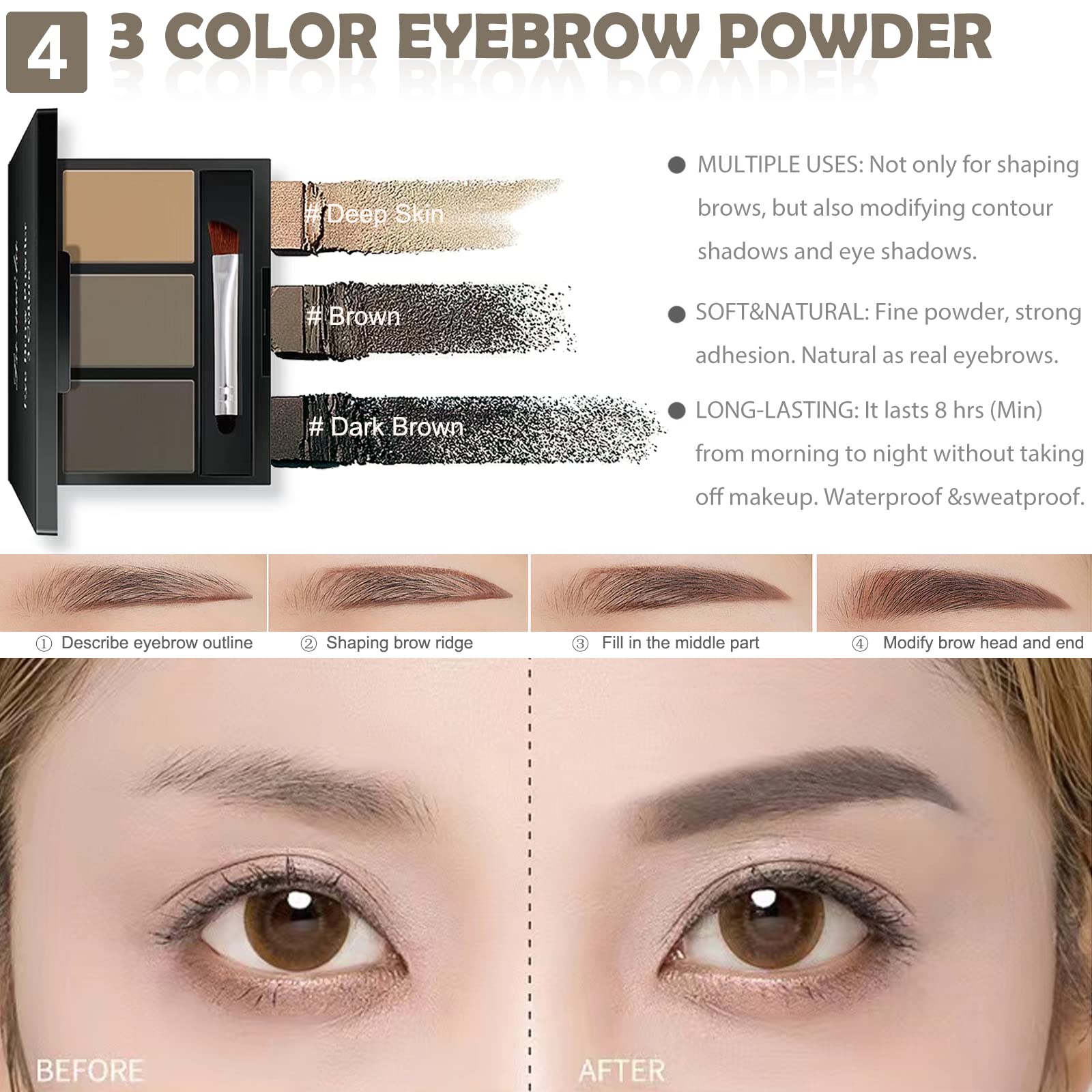 QIONG tri-color eyebrow powder for natural brow definition