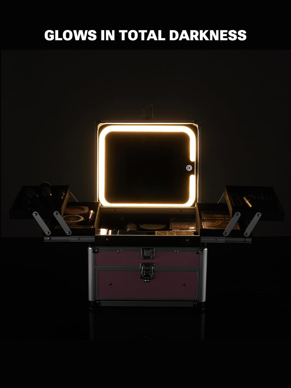 Qislee compact makeup organizer in black fits vanity or suitcase