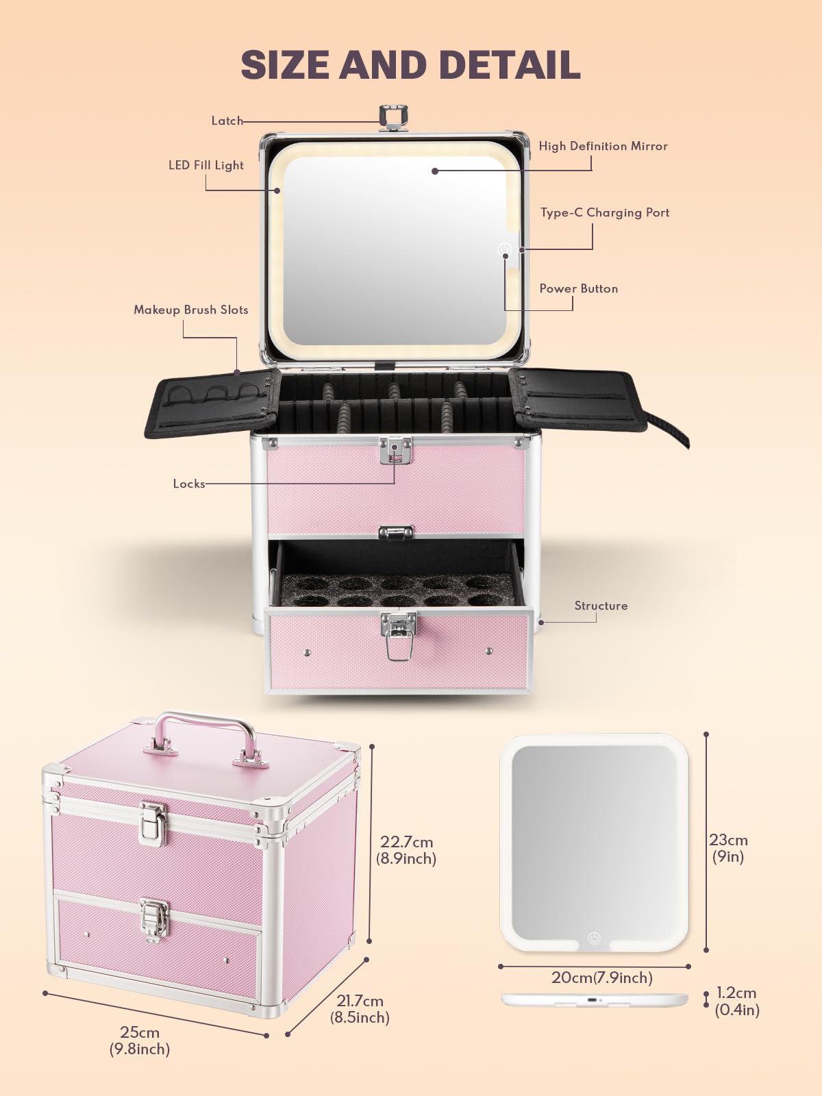 Qislee magnetic-led-mirror icy-pink highlights detachable lighted mirror for precise makeup application.