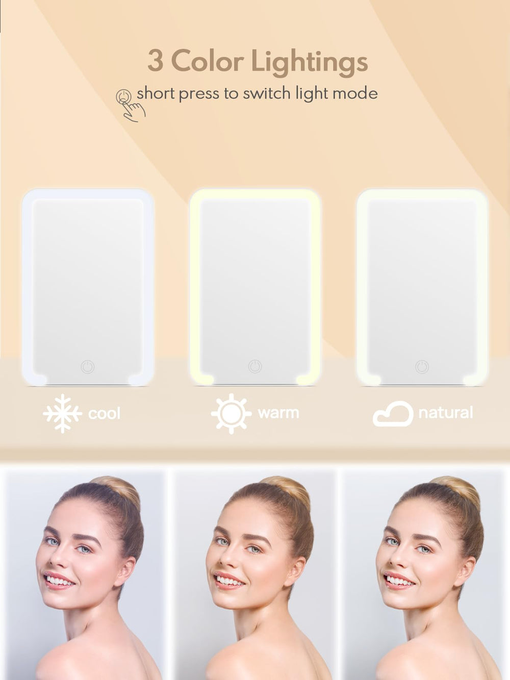 Qislee magnetic locker mirror warm light mode for flattering tones.