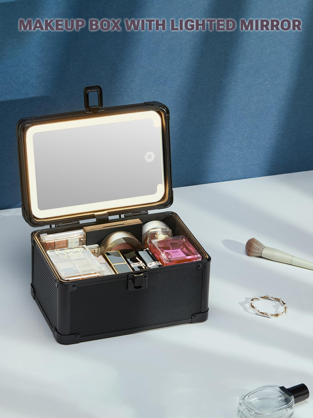 Qislee makeup box mini magnetic LED mirror adheres to metal surfaces or stands