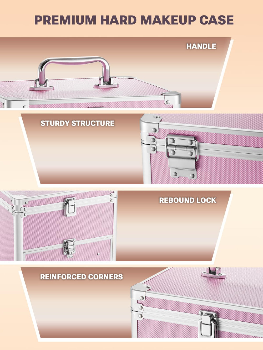 Qislee travel-case icy-pink sturdy latch emphasizes durable waterproof design for on-the-go gigs.