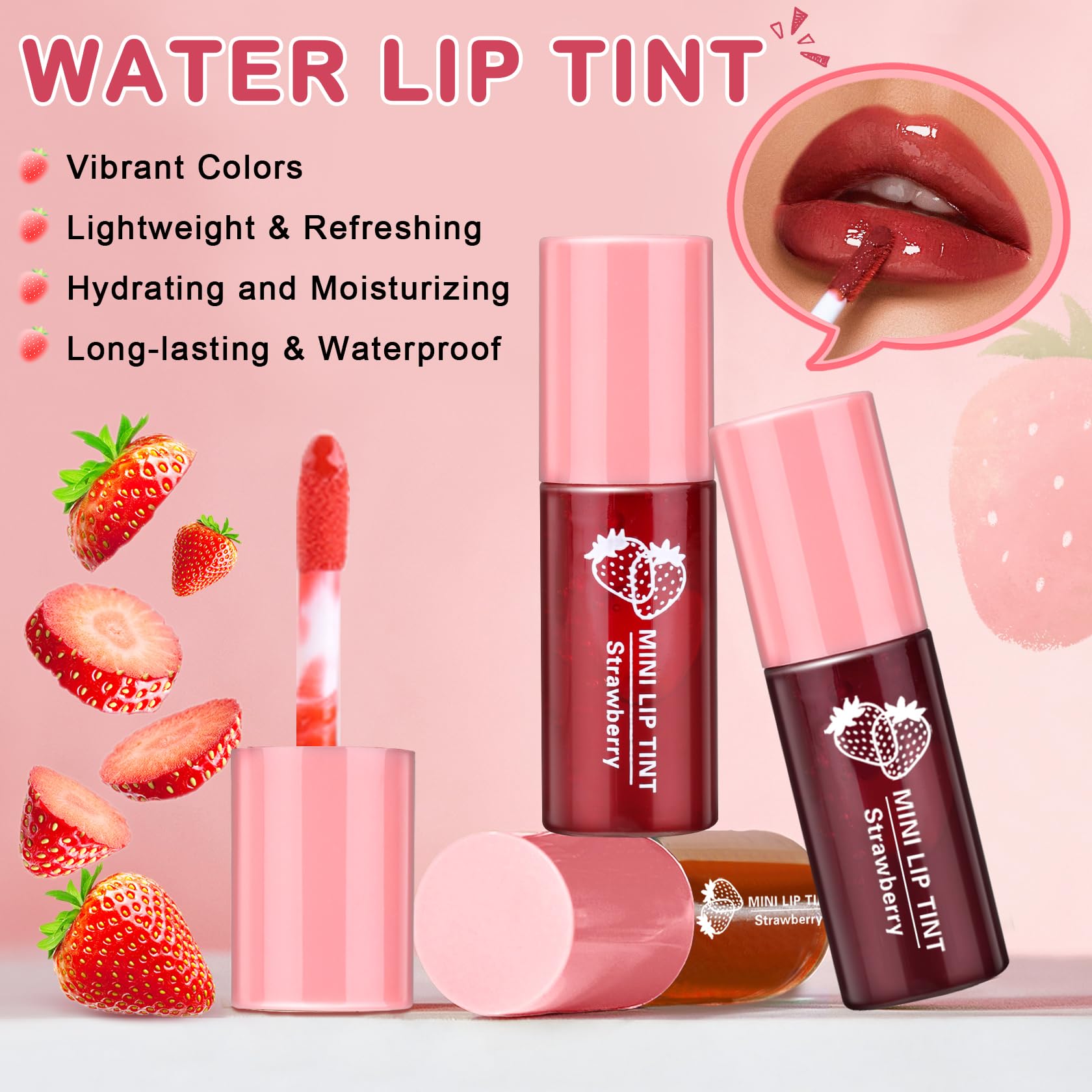 QIUFSSE Lip Tint six shades swatches displaying rich pigmentation