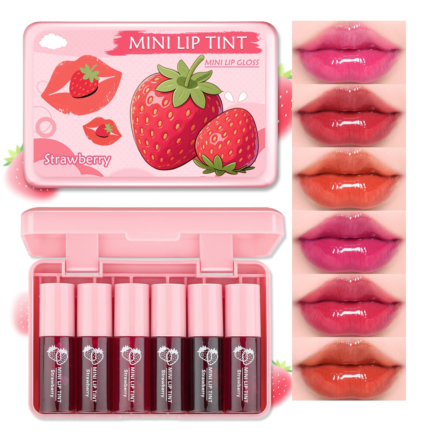 QIUFSSE Lip Tint Set packaging showing six vibrant colors for easy color matching