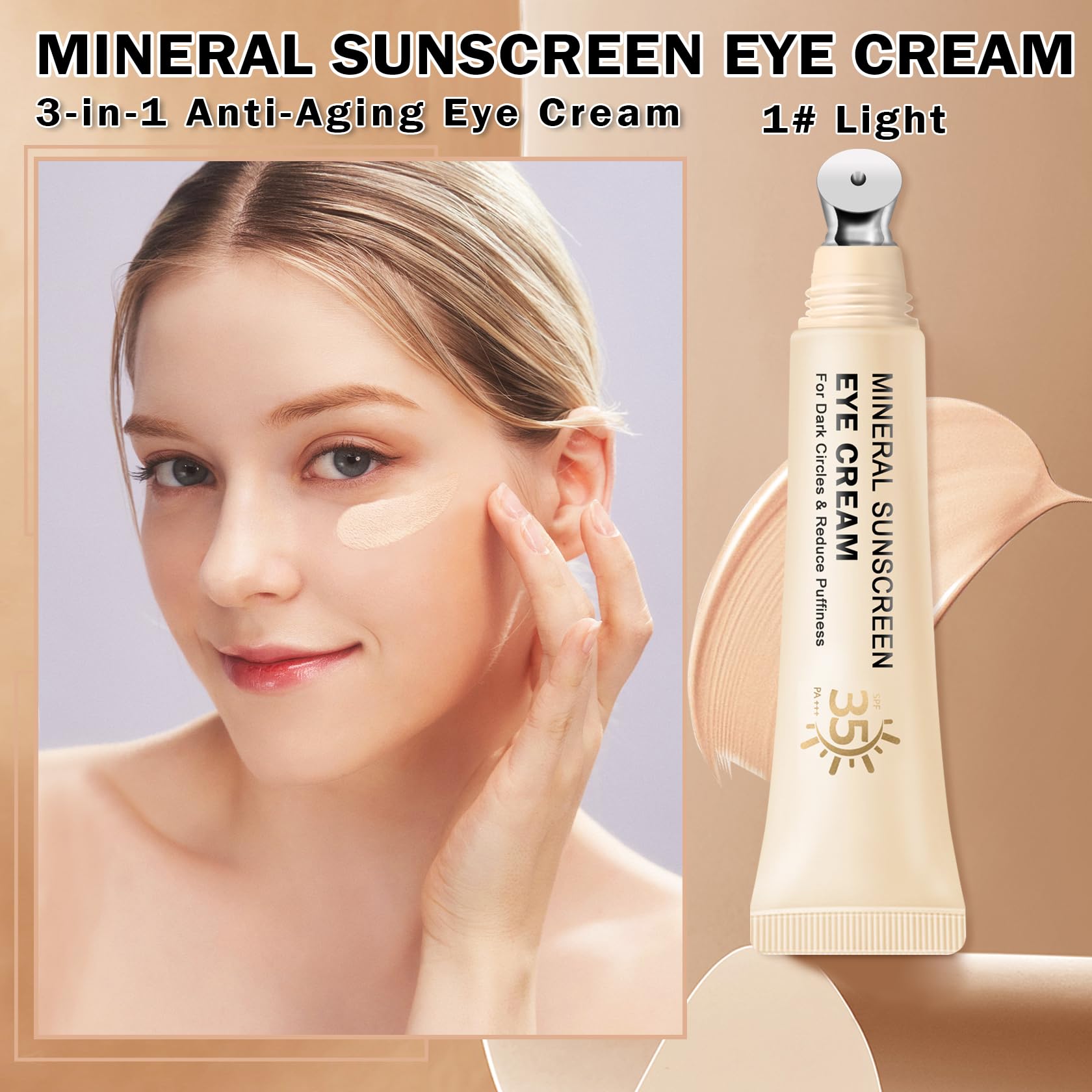 QIUFSSE Mineral Sunscreen Eye Cream applicator tip demonstrates precise application around the eyes.