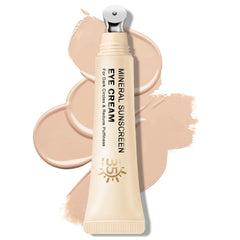 QIUFSSE Mineral Sunscreen Eye Cream packaging shows portable SPF eye care for daily protection.