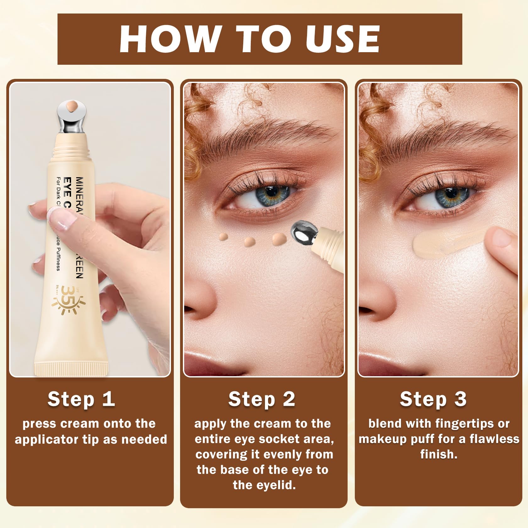 QIUFSSE Mineral Sunscreen Eye Cream SPF 35 emphasizes sun protection for the delicate eye area.