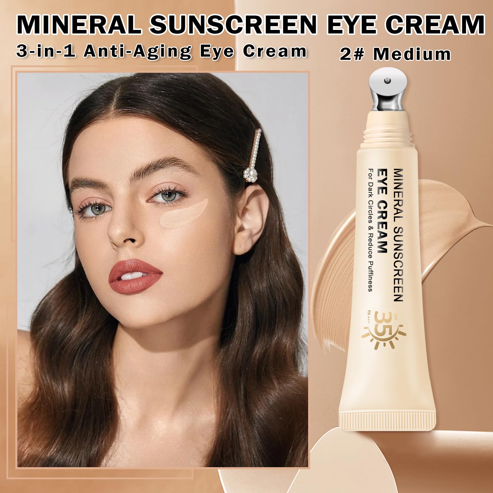 QIUFSSE mineral sunscreen SPF 35 application highlights lightweight protection for delicate eye area.