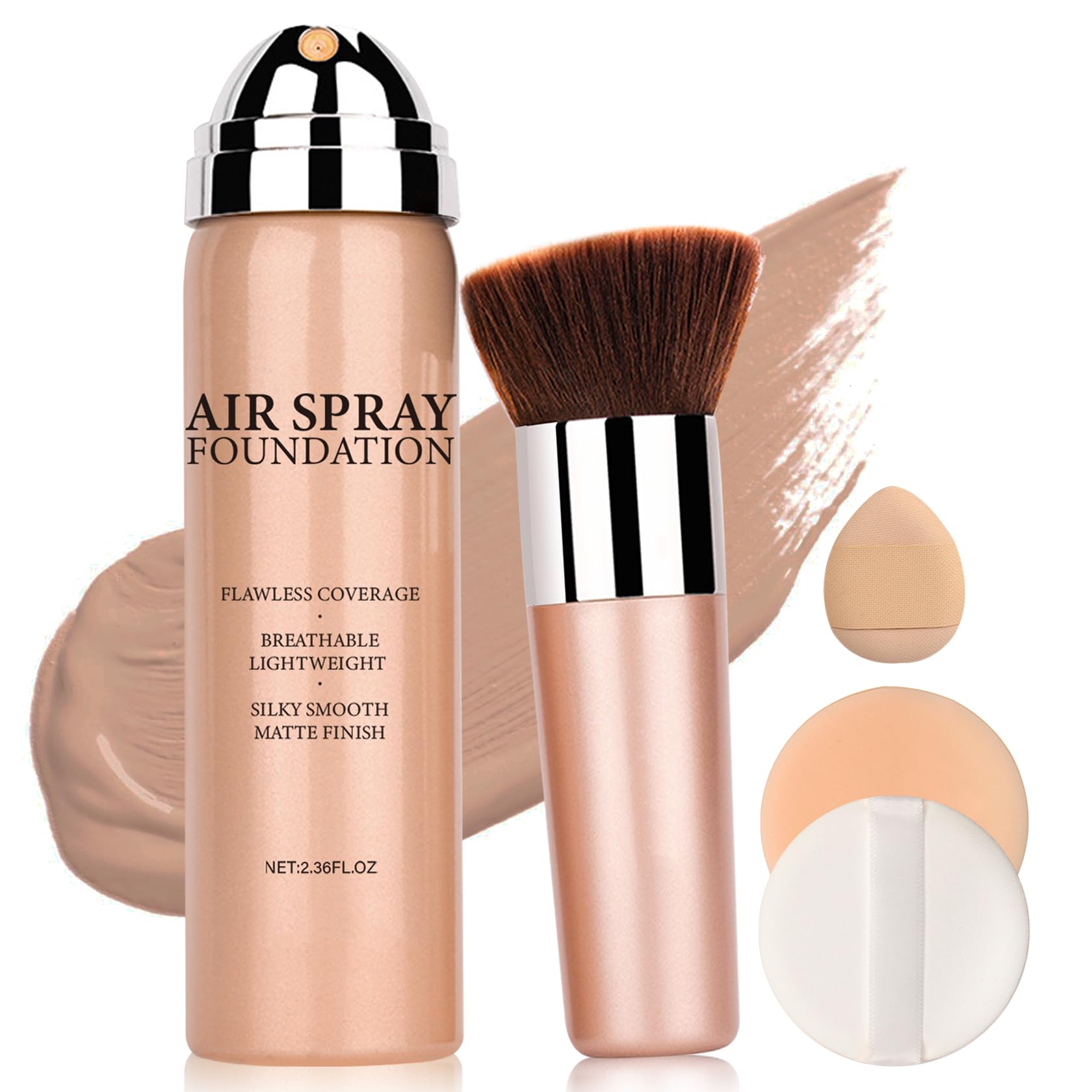 QIUFSSE airbrush foundation bottle close-up showing smooth texture for flawless skin.