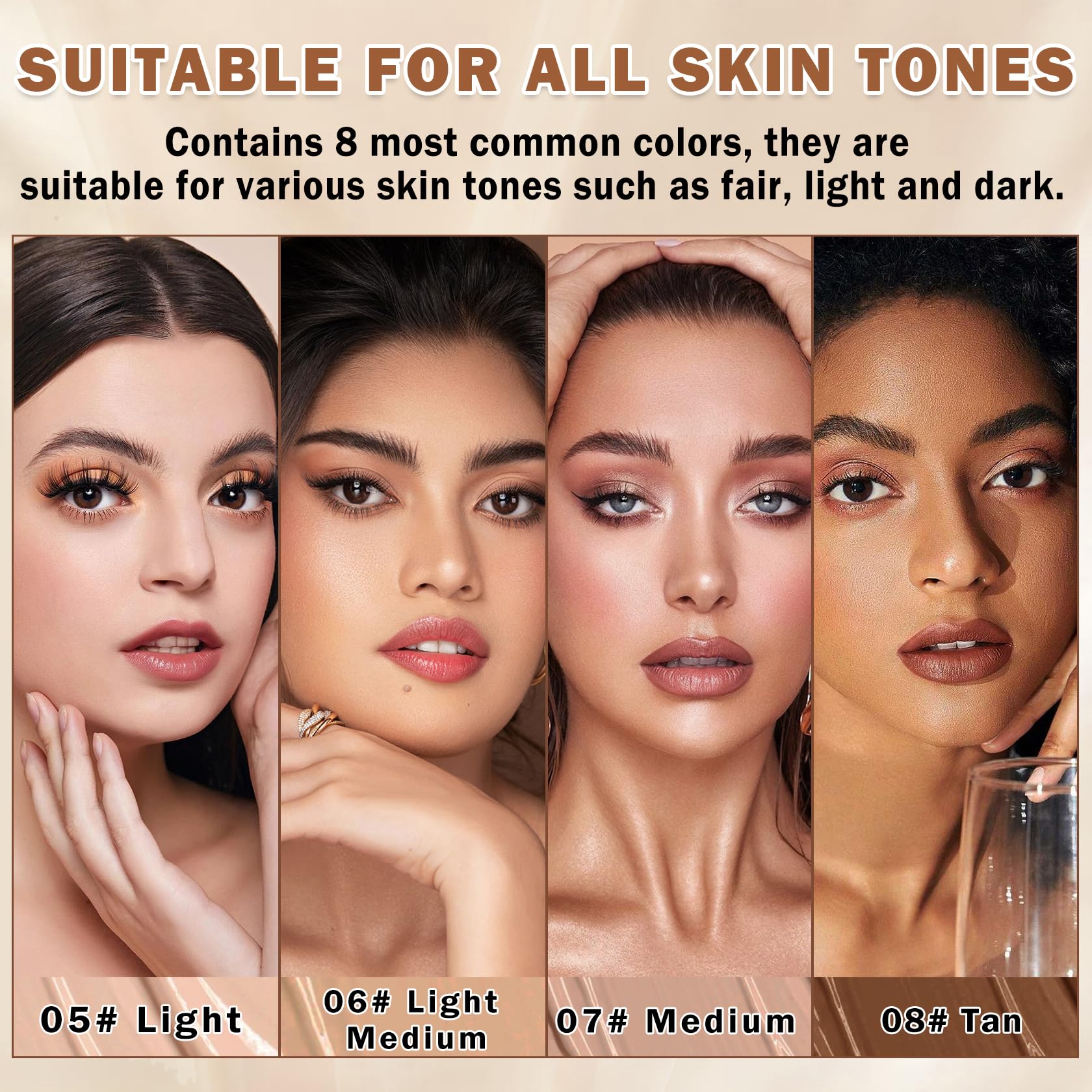 QIUFSSE airbrush foundation on model showing refined texture and natural glow.