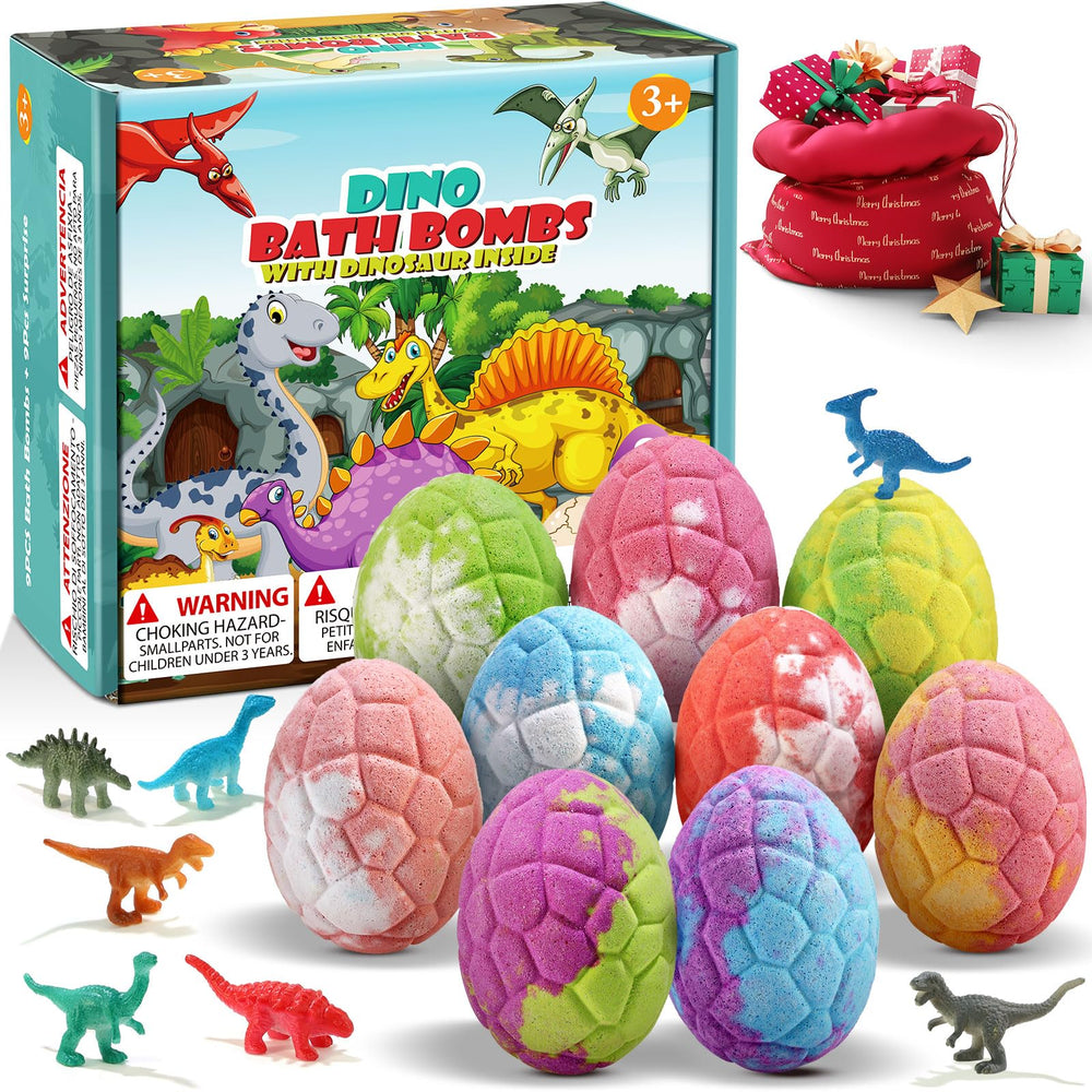 Qivatex bath bomb with hidden dinosaur toy inside for exciting bath time.