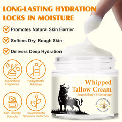 QJCWXIAOX beef tallow and honey cream packaging highlights clean formula for all skin types
