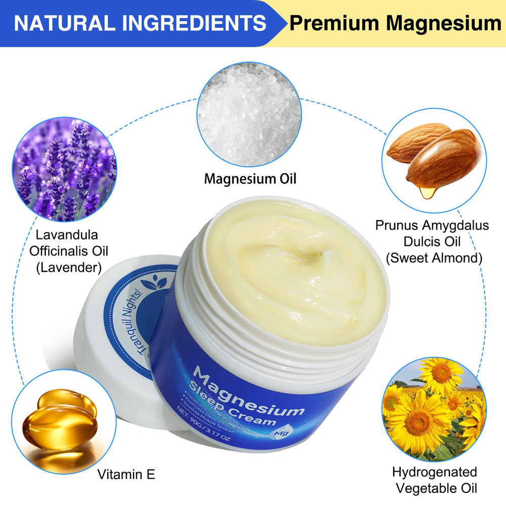 QJCWXIAOX Magnesium Cream ingredients almond oil close-up highlighting nourishing ingredients.