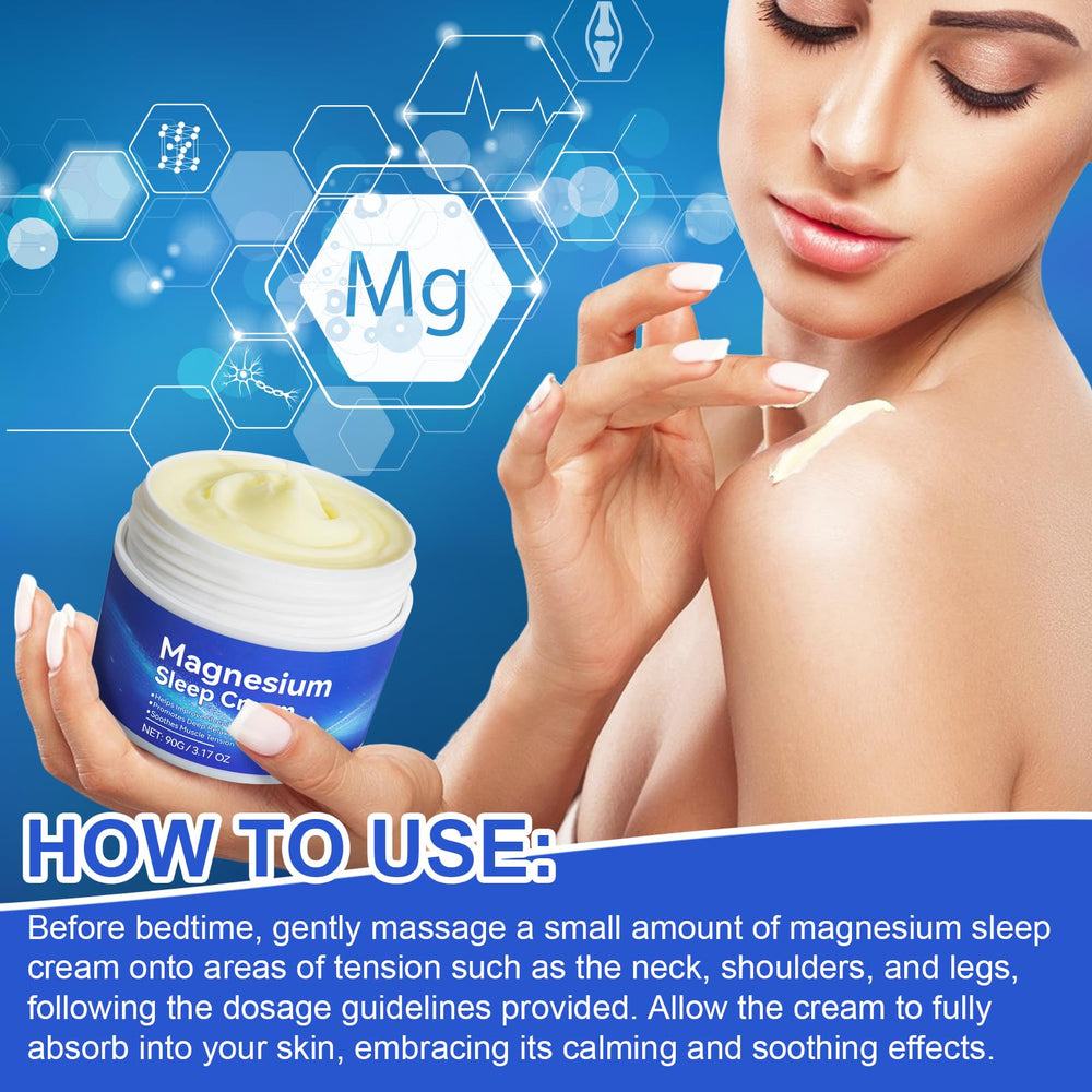 QJCWXIAOX Magnesium Cream jar closeup showing rich almond oil infusion.