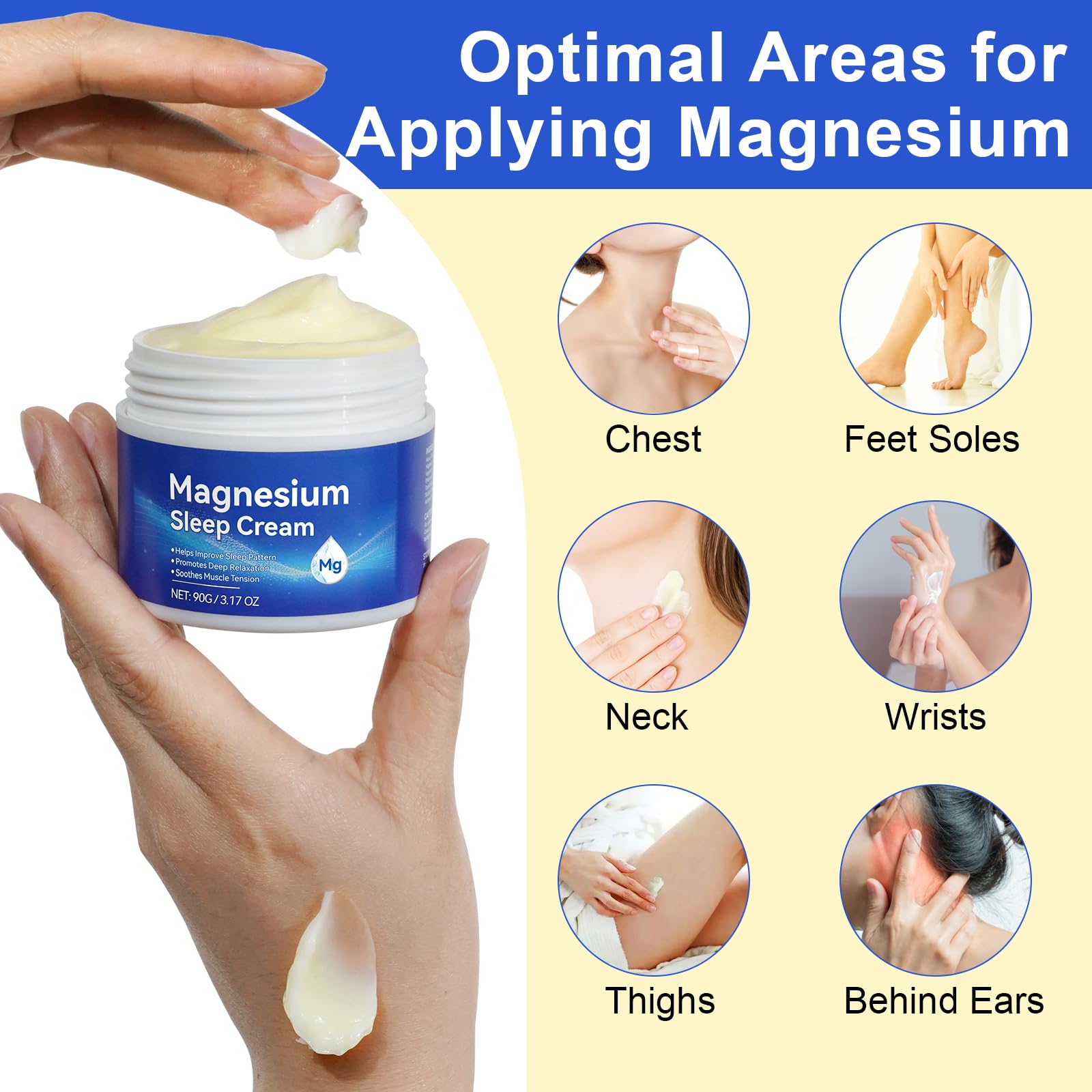 QJCWXIAOX Magnesium Cream with lavender visualization highlighting calming scent.