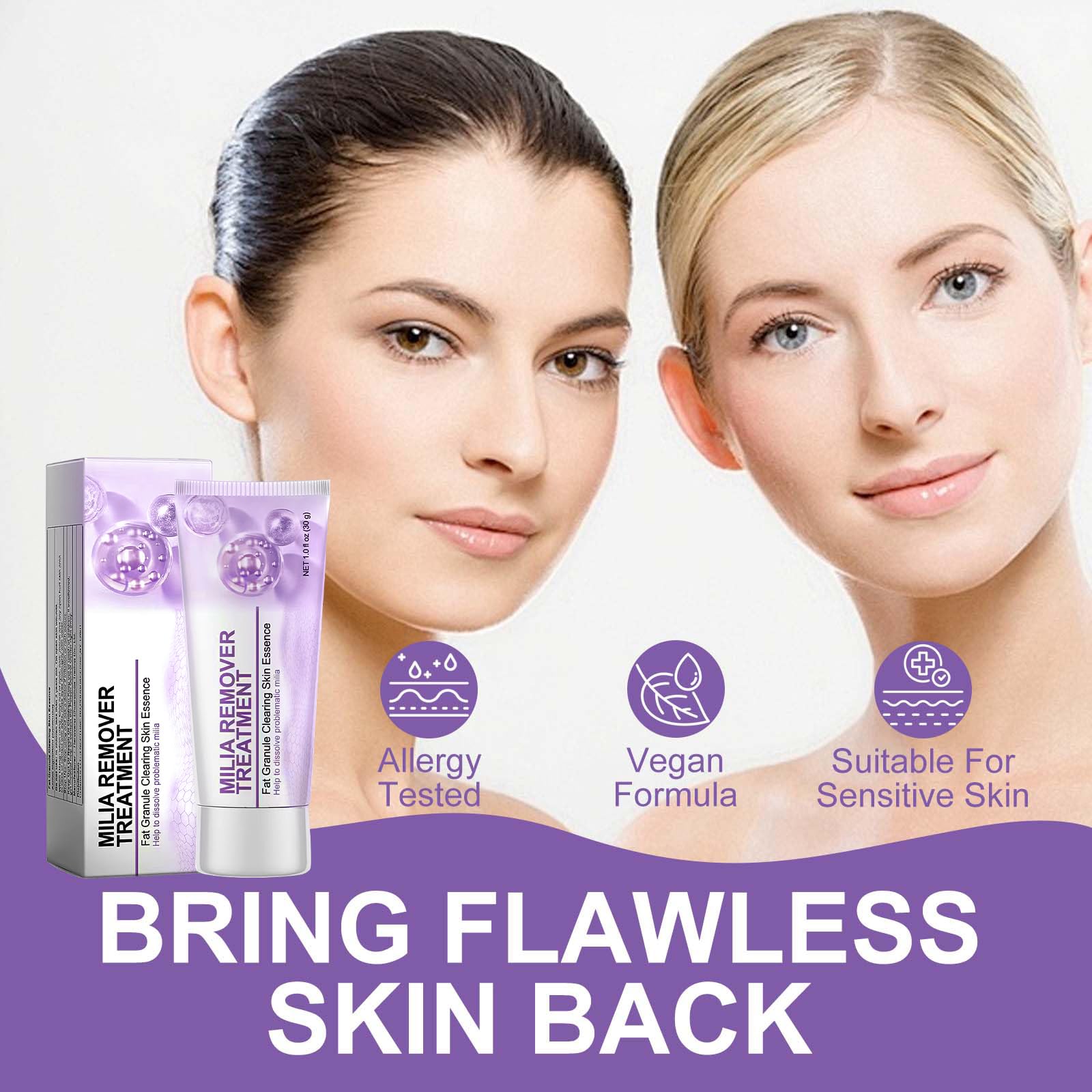 QKDBLWX Milia Remover face swatch being massaged into problem areas