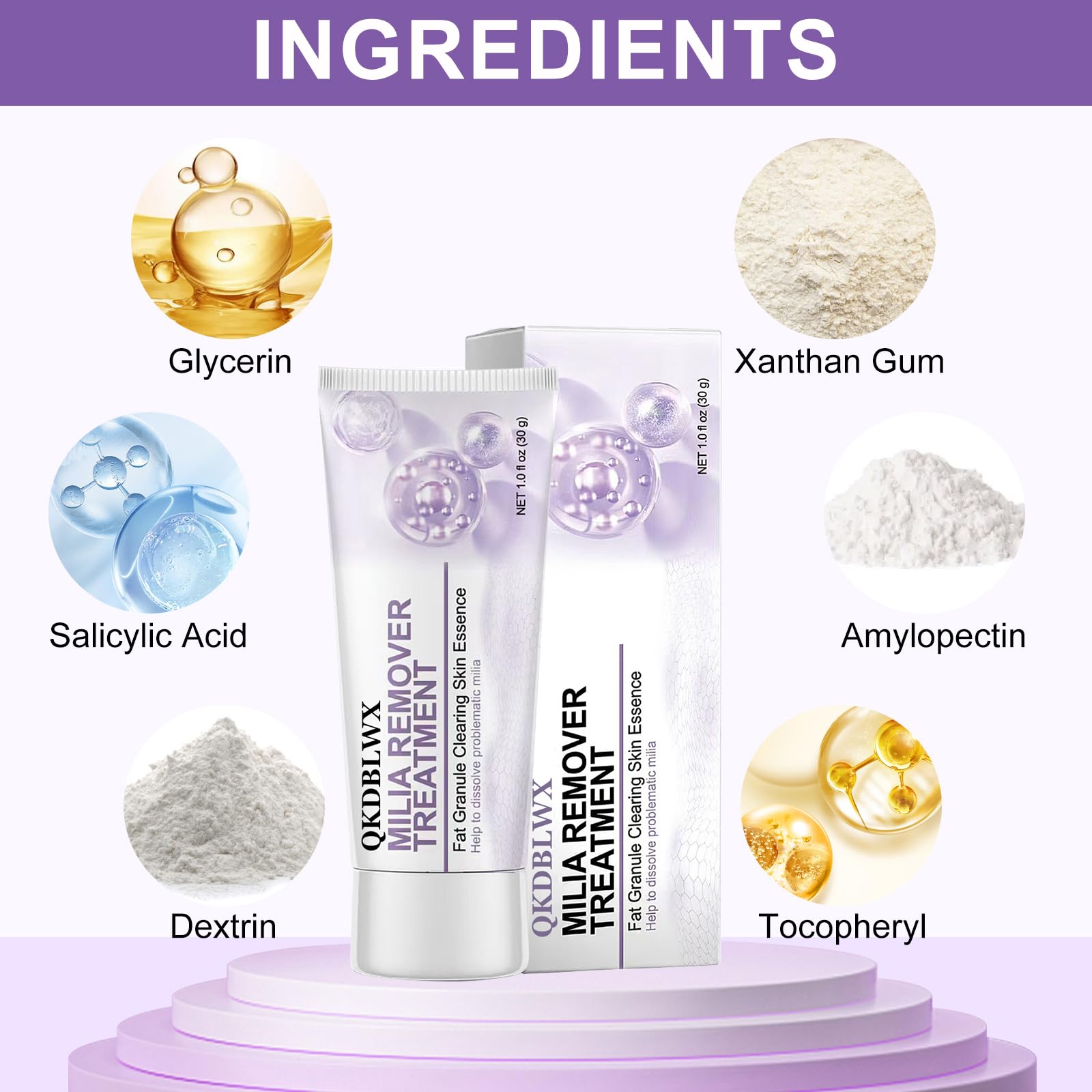QKDBLWX Milia Remover texture closeup—creamy consistency for smooth application