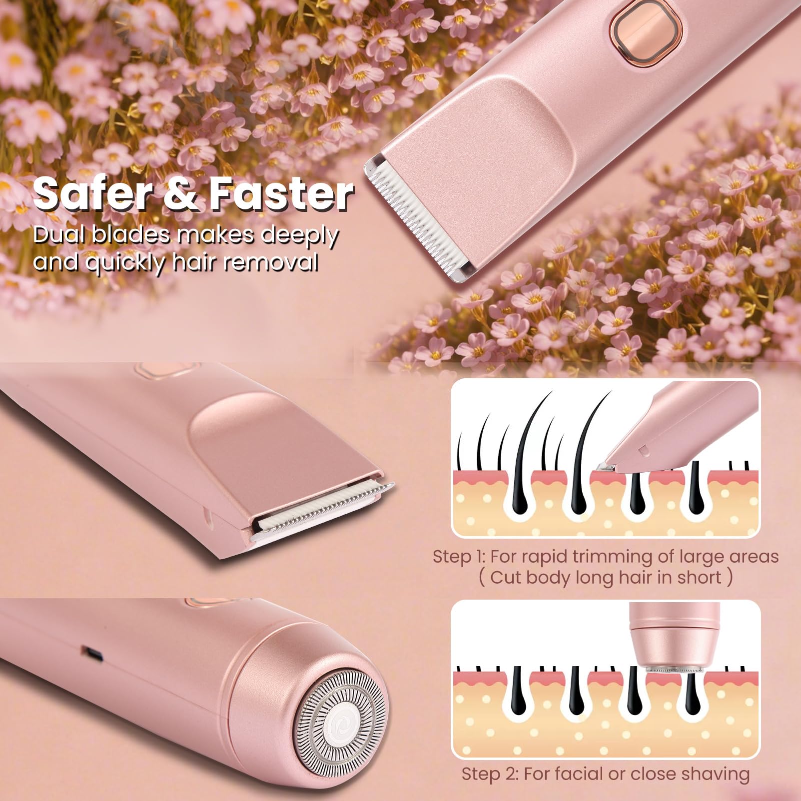 Qkiky Bikini Trimmer USB Type-C fast charging for quick starts.