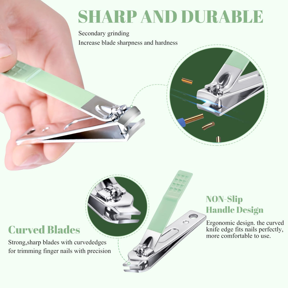 QLNE stainless steel nail clippers close-up showing sharp blades.