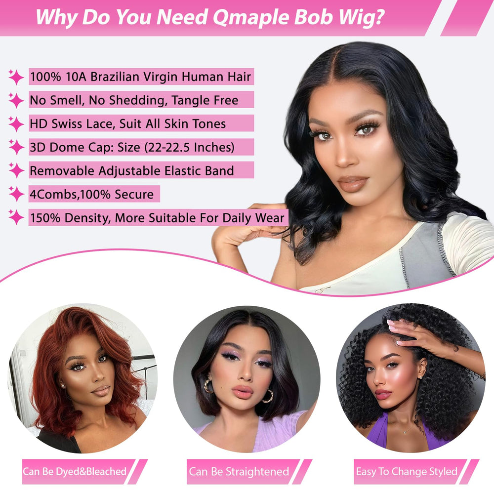 Qmaple Bob Wig pre-plucked hairline provides natural parting
