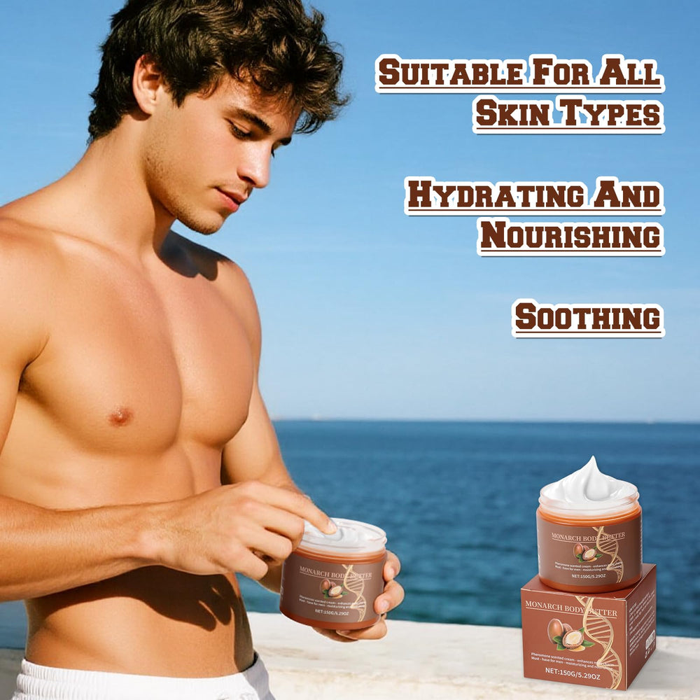 QnmtShna body butter men during application shows easy massaging into skin.