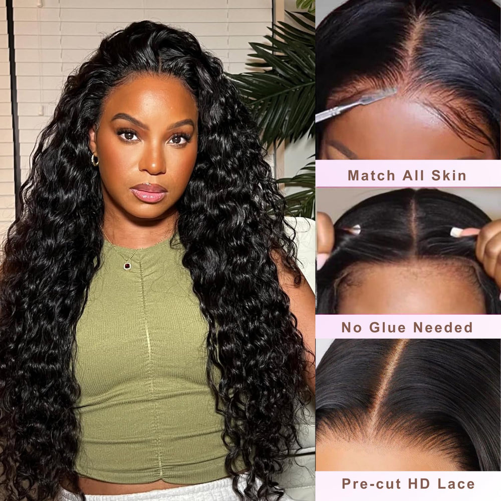 Qokyku pre-plucked lace detail 5x5 HD closure for natural-looking hairline.