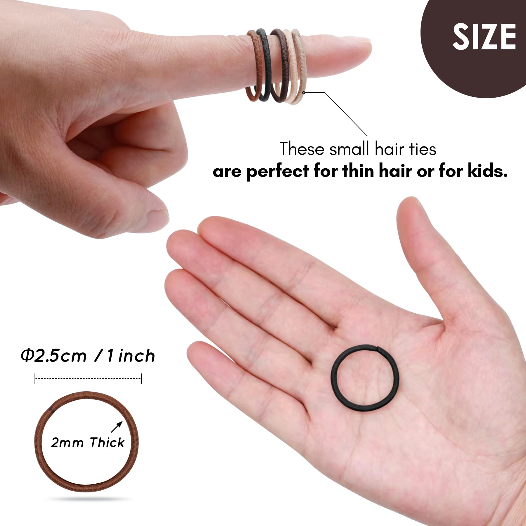 Qooocy fabric-covered elastic 2mm-thick reduces snags and pull during daily styling.