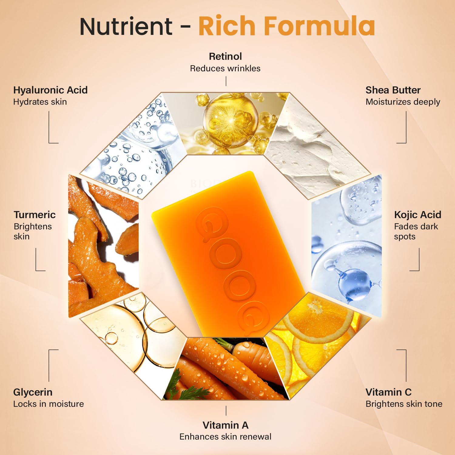 QOOQ retinol collagen vitamin E glow hints at refined texture