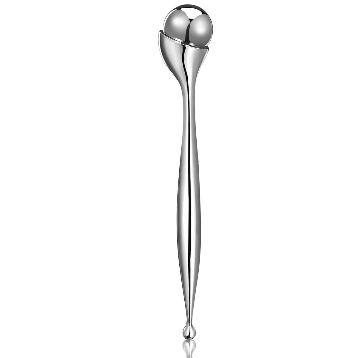 QooWo Eye Roller application-angle shows ergonomic grip for soothing eye puffiness and delicate cream application.