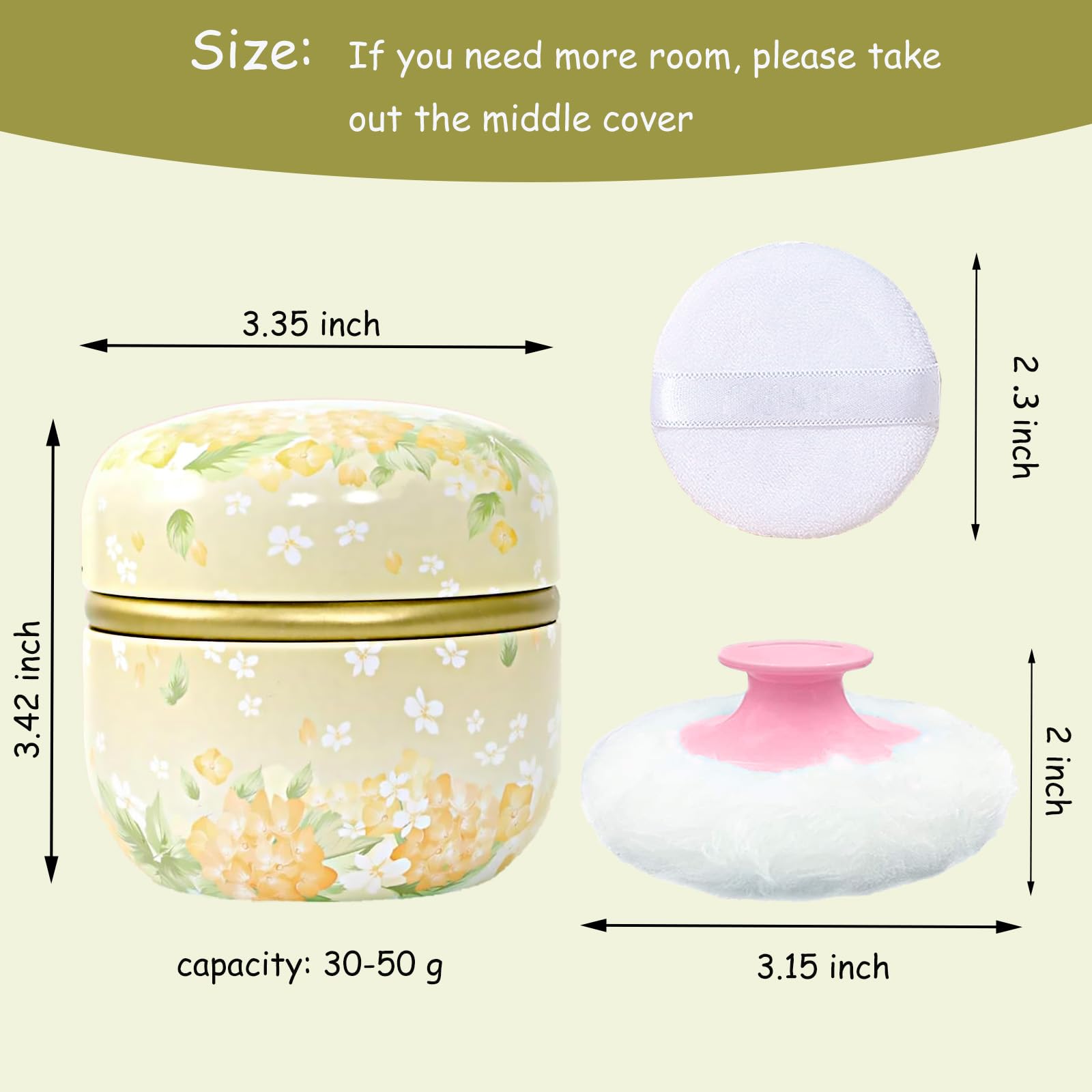 Qopoto powder container tinplate durable travel case keeps powder secure