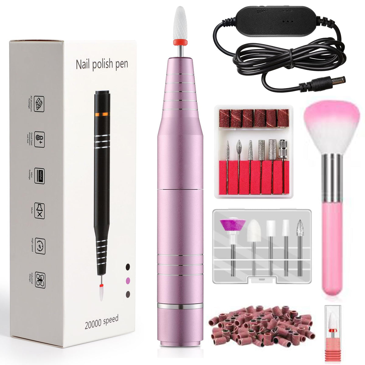 QPVZX Electric Nail Drill pink set closeup shows sleek design for precise at-home manicures