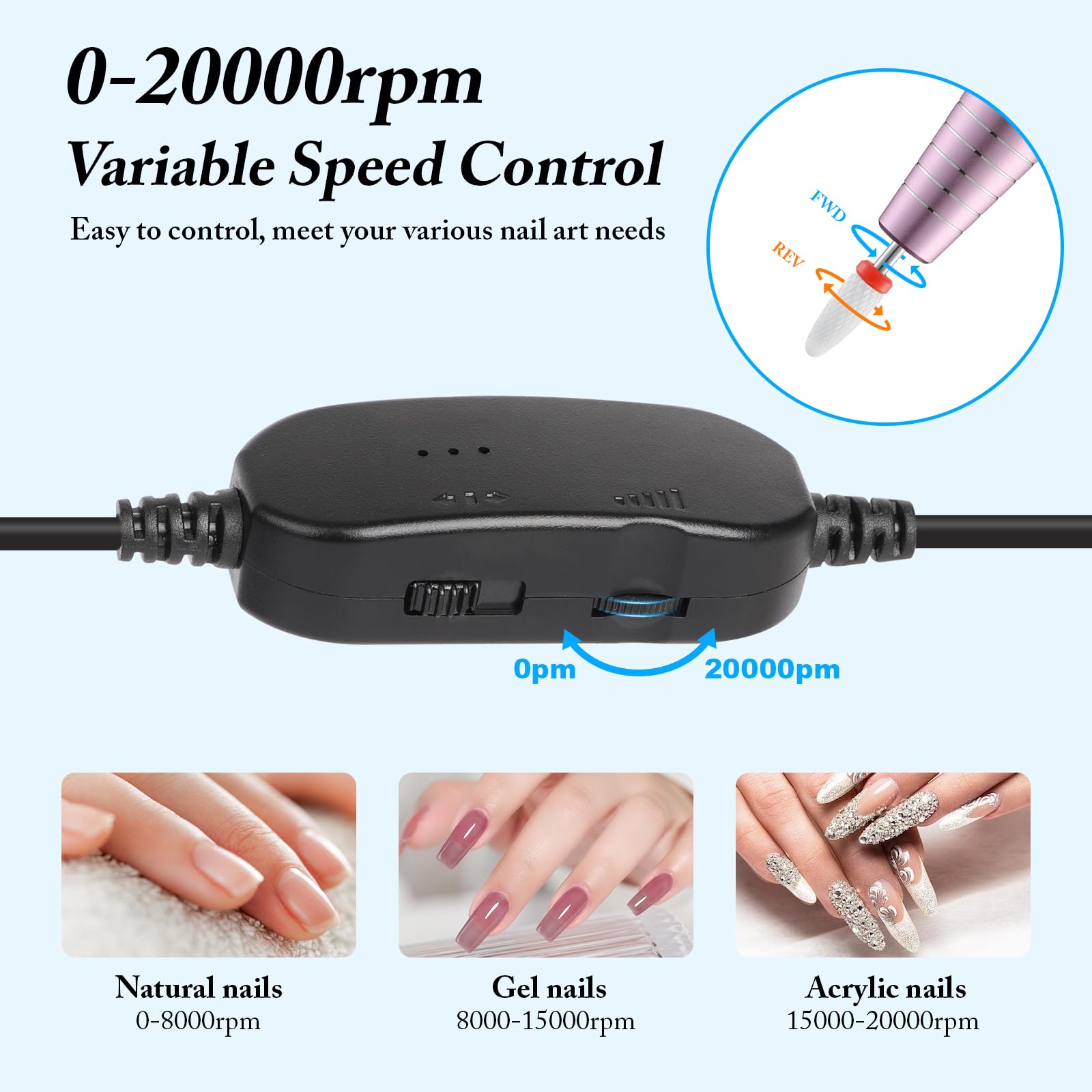 QPVZX Portable nail drill cable connectivity for laptop or power bank use