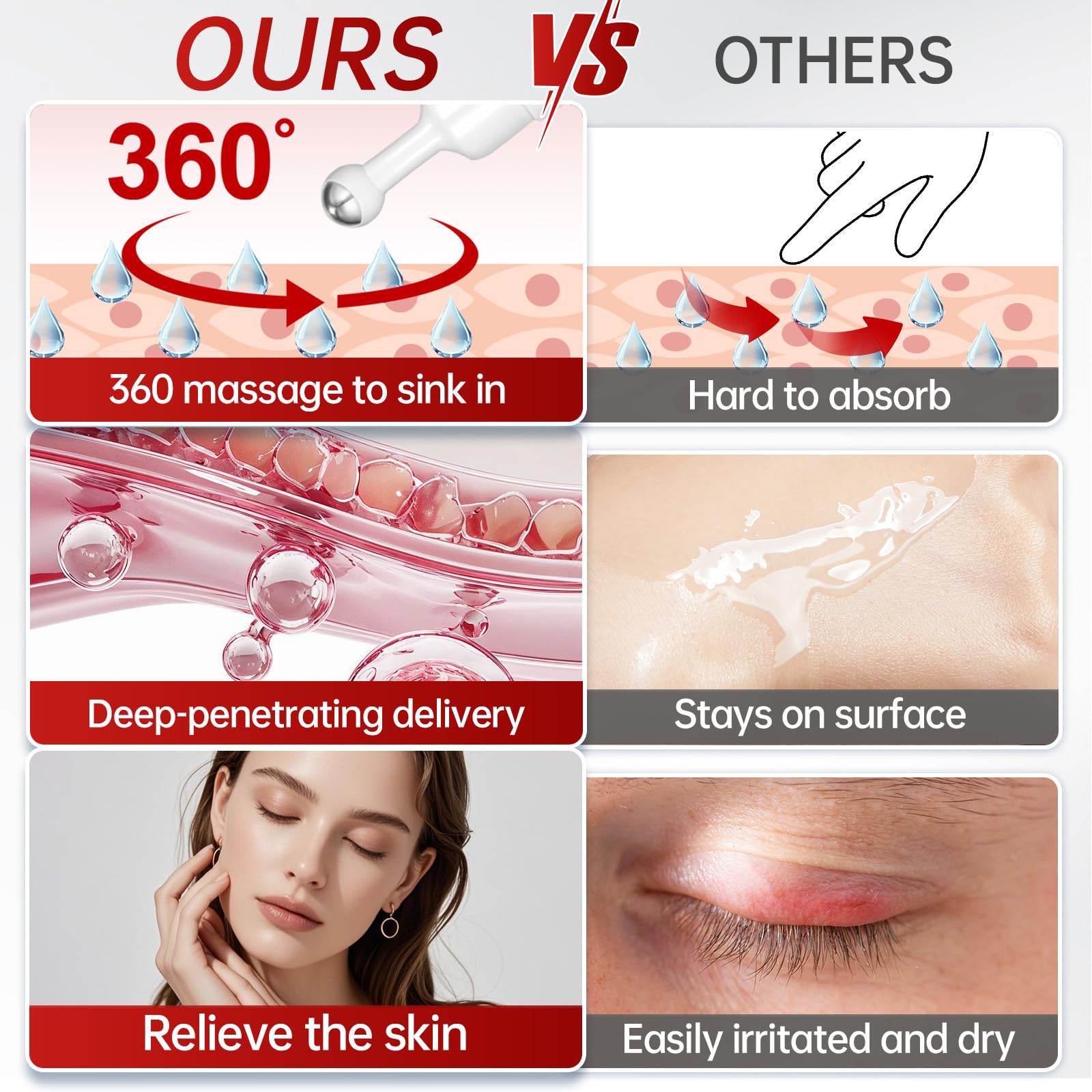 QQE Retinol & Caffeine Eye Serum roller showcasing on-the-go use