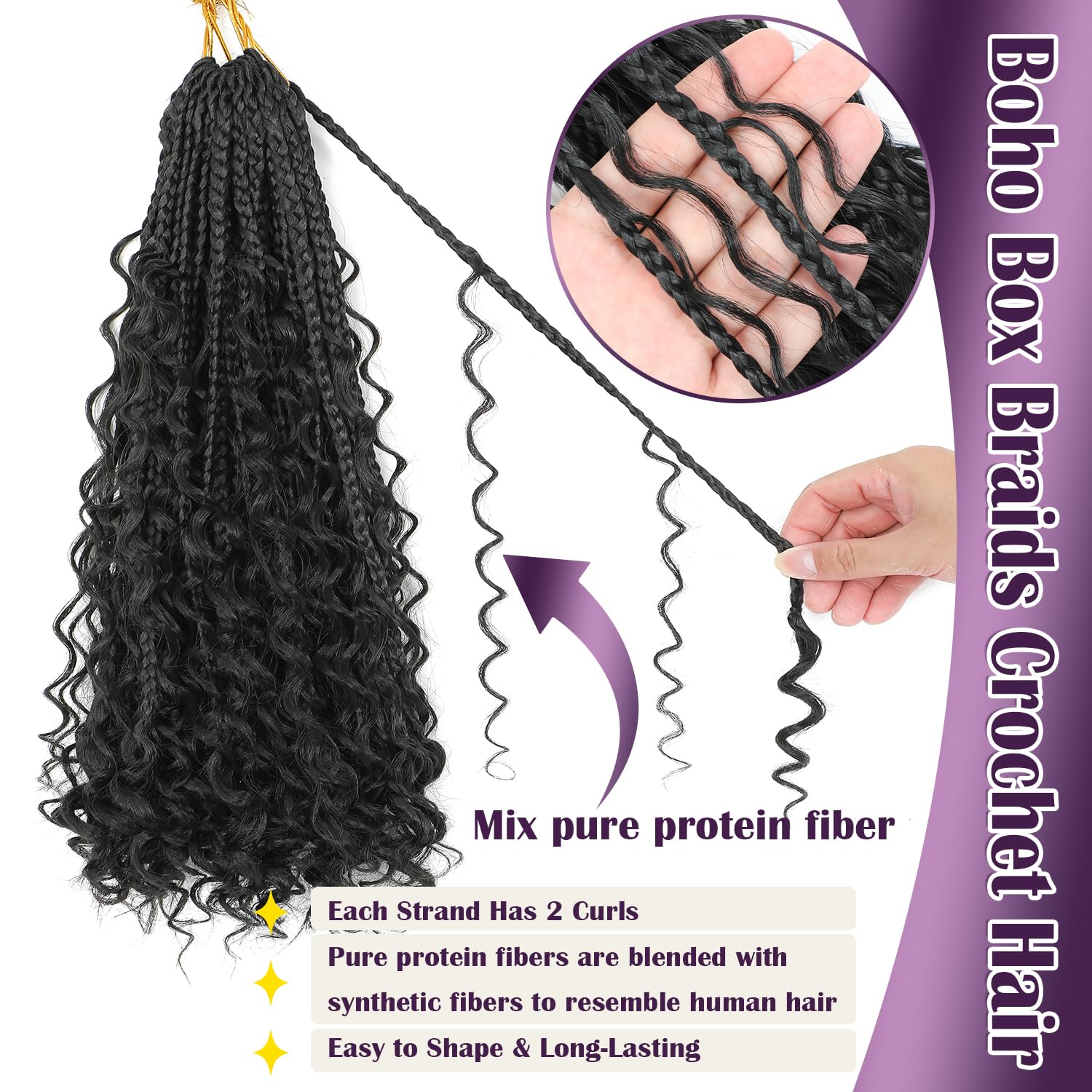 QQPIKHU goddess box braids curly ends for lightweight, long-lasting texture