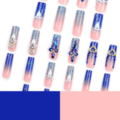 QQPPOLIU Royal Blue nails featuring rhinestones for a sparkly evening look.