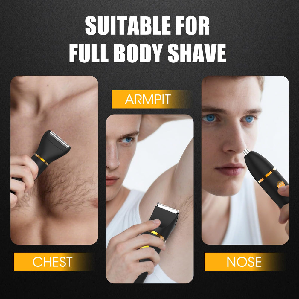 QREEYX Manscape Body Trimmer used on groin and nose with precision trimming