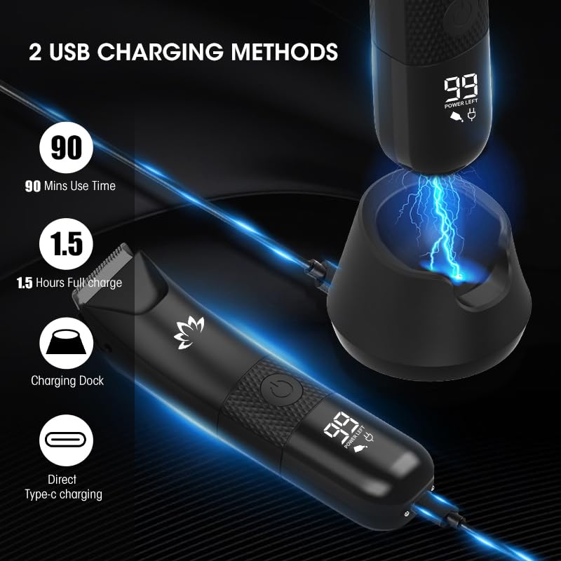 QREEYX Manscape Trimmer charging dock for convenient power.