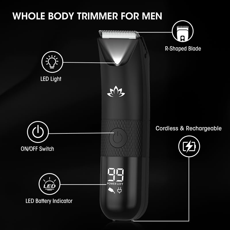 QREEYX Manscape Trimmer in shower demonstrating wet dry use.