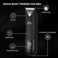 QREEYX Manscape Trimmer in shower demonstrating wet dry use.