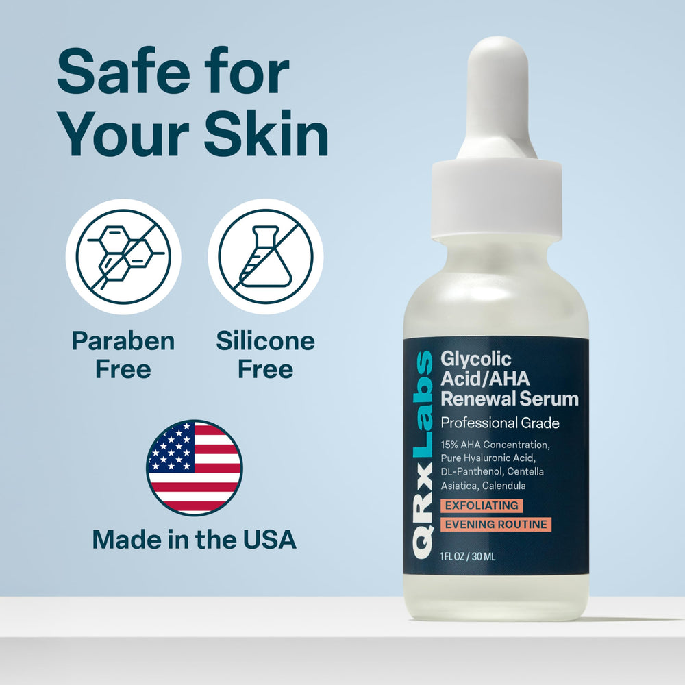 QRxLabs glow-ready serum close-up suggests brightening potential for the complexion.
