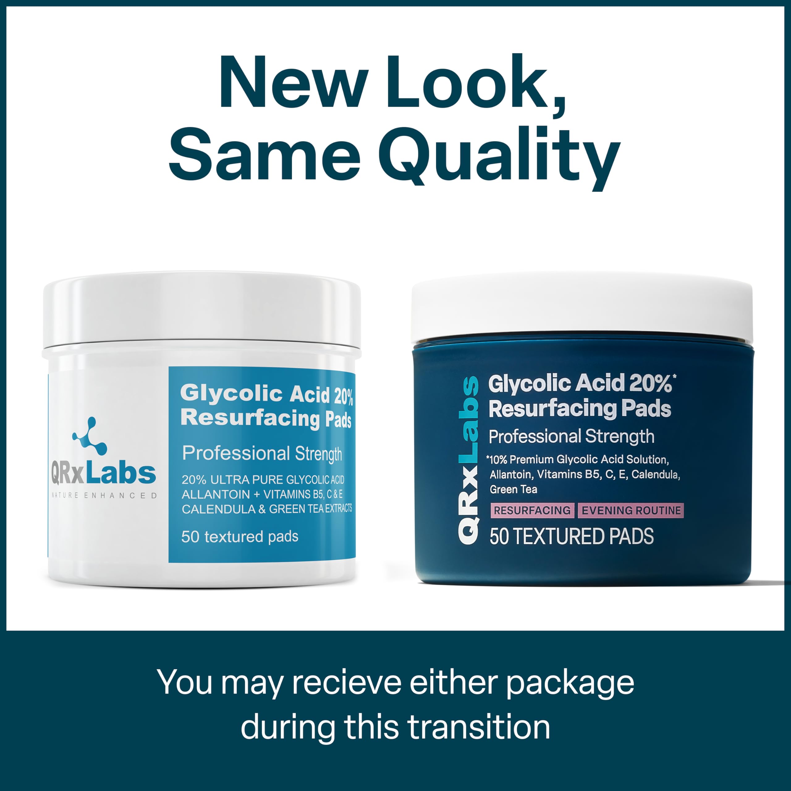 QRxLabs Glycolic 20% pads textured nonwoven pad ready for exfoliation