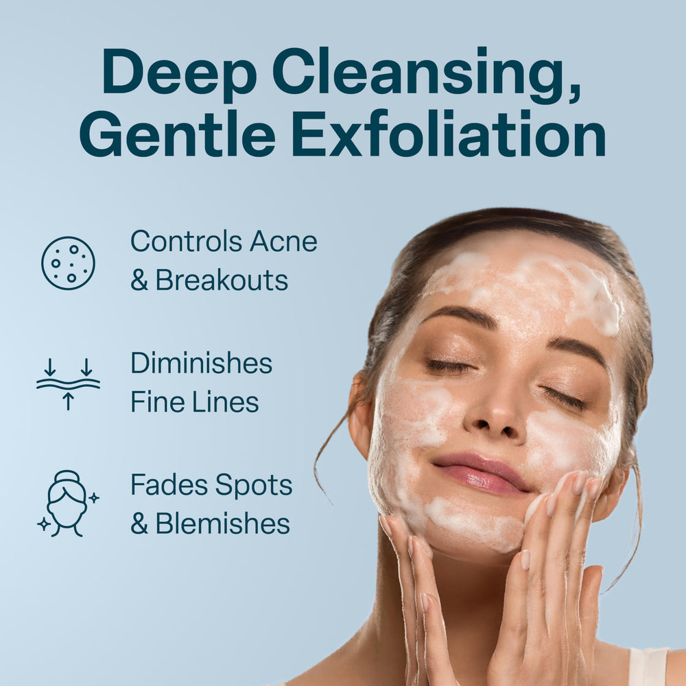 QRxLabs glycolic acid face wash closeup texture showing gentle exfoliation
